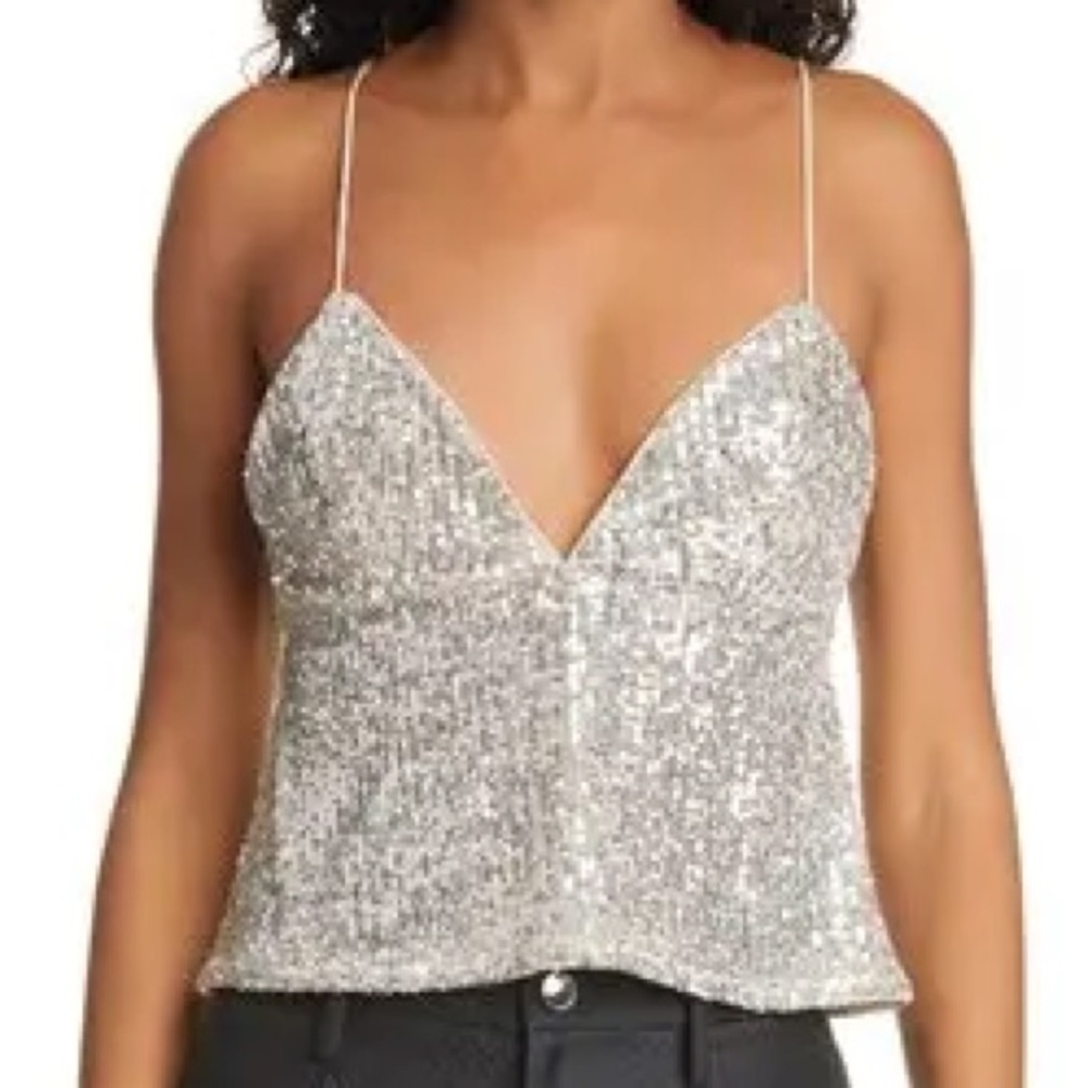 ROTATE Birger Christensen Remain Shimmering Silver Sequin Camisole